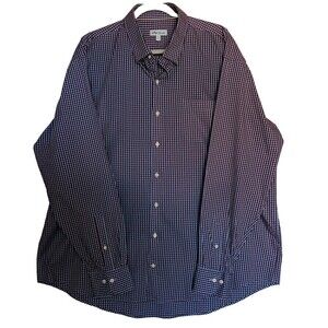 Peter Millar Men's Burgundy/Blue Checked Shirt Size XXL Long Sleeve Button Up